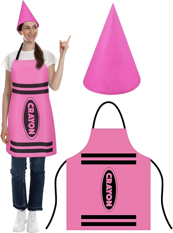 Teenyyou Crayon Costume with Apron and Cone Hat Adult | Costume for Women Halloween Party, Includes Apron with Black Stripes, Cone Hat, Cosplay Fancy Dress Outfit for Adults