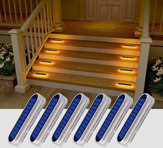 DetarZinLED 6 Packs Warm White Rectangle Solar Lights + 6 Packs Blue Round Solar Lights