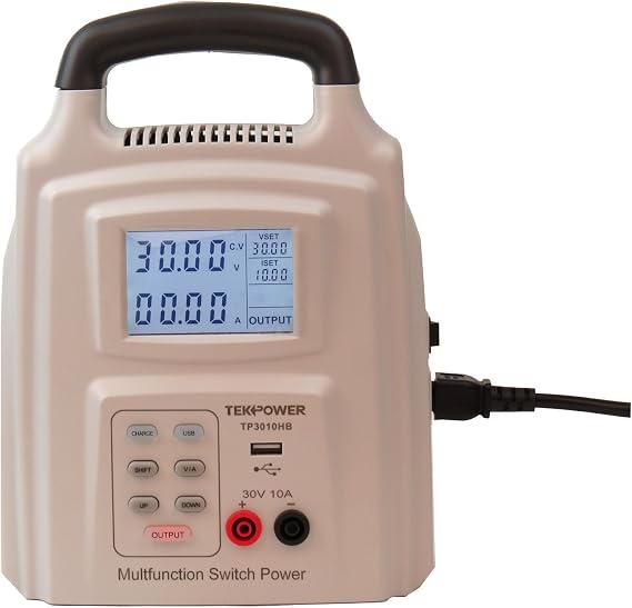 Tekpower TP3010HB 2-in-1 Adjustable Switching DC 30V/10A Power Supply & 12V/24V Battery Charger with 5V USB Output