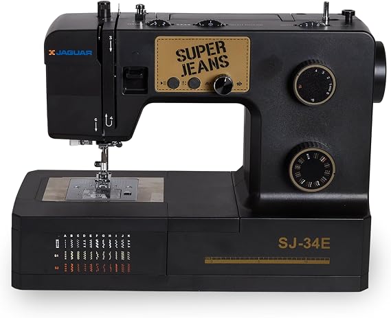 Jaguar SJ-34E Heavy-Duty Sewing Machine | 34 Stitches | Electronic Features | Extension Table | Automatic Needle Threader | Drop-in Bobbin | Servo Motor | LED Light | Free Arm | Ideal for Thick Fabric