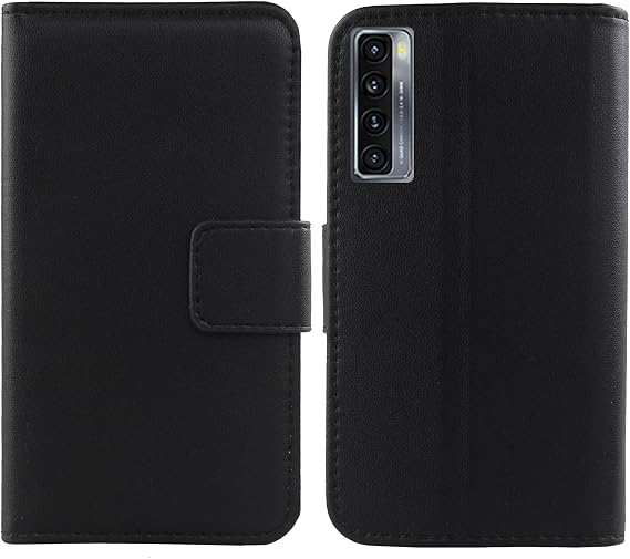 Genuine Leather Case TPU Silicone Shell for TCL 20L / 20 Lite / 20S / 20L+ / 20L Plus 6.67" Wallet Premium Flip Protection Cover Skin Pouch with Card Slot (Black)