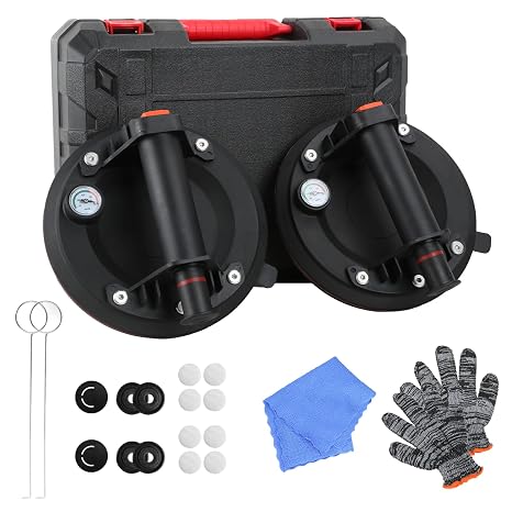8 inch Suction Cups - 2 Pack 880lbs Suction Cups for Glass, Powerful Industrial Tile Suction Cup Tool for Lifting Glass, Tile, Granite, Includes Carrying Case