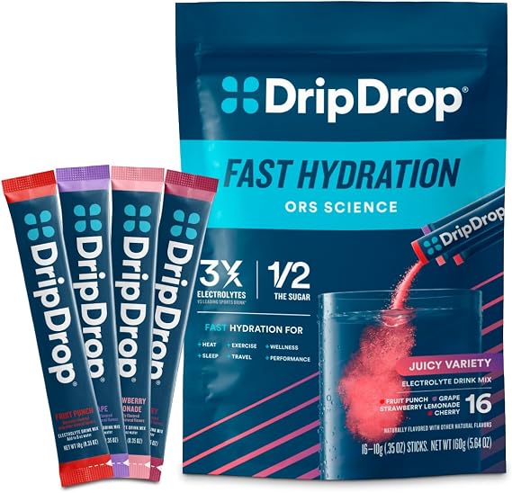 DripDrop Hydration Juicy Variety Pack, Electrolyte Packets, 16 Count