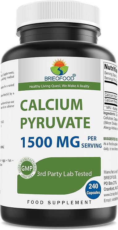 Brieofood Calcium Pyruvate 1500mg per Serving - 240 Vegetarian Capsules