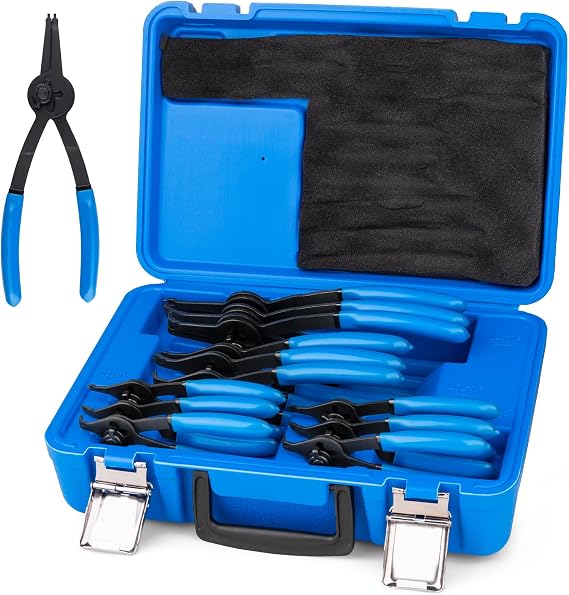 12 Piece Snap Ring Pliers Set, Transformable Internal/External Retaining Ring Pliers Set 0.038in 0.047in 0.070in 0.090in, Universal for Automobiles