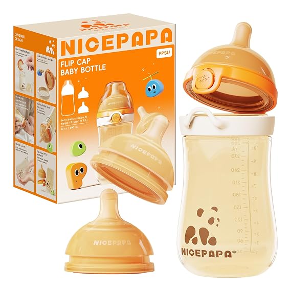 10oz Flip-Top PPSU Baby Bottle with S/M/L Flow BreastLike Nipples