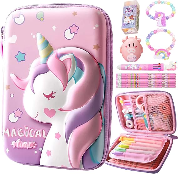Cute Pencil Case - Pink Pouch, 3D EVA Large Capacity Pen Holder For Kids & Boys - School Portable Gift