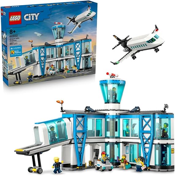 LEGO City Airport Terminal and Airplane Toy for Boys and Girls 60502 | Toys Birthday Present Blocks 8 9 10 Elementary School Vehicle Airplane Street Diorama Kids 887 Pieces