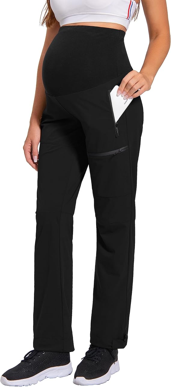 V VOCNI Maternity Cargo Scrub Pants Quick-Dry Hiking Pregnancy Pants