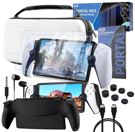Zubehörpaket für PlayStation Portal Hülle und Displayschutz Kopfhörer Griffhülle Ladekabel Daumengriff und mehr für verbessertes Remote-Gameplay Weiß – Geschenkbox-Edition