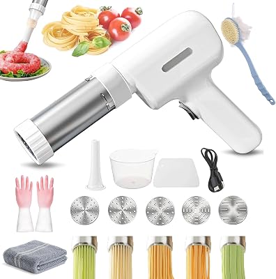 Idiyappam Maker Electric, 2025 New Electric Idiyappam Maker, Stainless Steel Handheld Pasta Maker Machine With 5 Molds, All-in-One Homemade Pasta Machine for Kitchen White