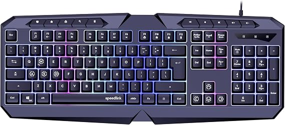 Speedlink LUDICIUM RGB Rainbow Gaming Keyboard - RGB Gaming Keyboard with Cable, US Layout QWERTY, Windows Key Lock, WASD Switch, 10 Multimedia Keys, Wired, Black