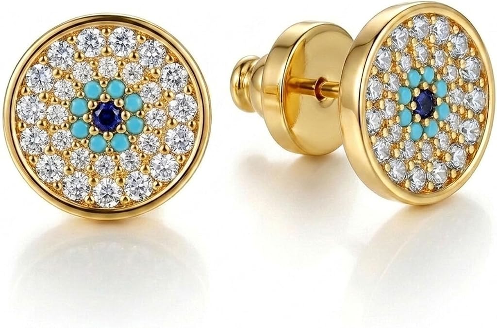 RITIM 18K Gold Plated Evil Eye Stud Earrings for Women