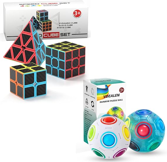 Vdealen Magic Rainbow Puzzle Ball & 2x2x2 3x3x3 Pyramid Magic Cube Set