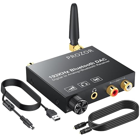 PROZOR 192kHz Digital to Analog Audio Converter with 5.0 Bluetooth Receiver,Optical to L/R Converter with Volume Adjustable, Optical Coaxial Bluetooth Digital Audio to Stereo Analog L/R & 3.5mm