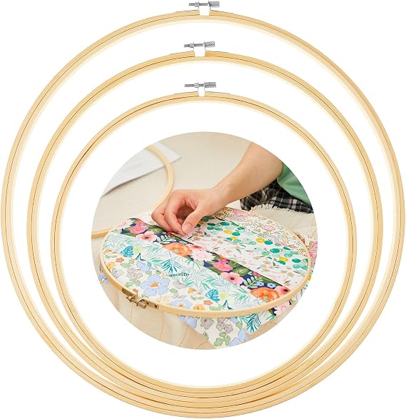 CroBlissful 3 Pcs Large Embroidery Hoop 12 14 16 Inch Round Wooden Kit