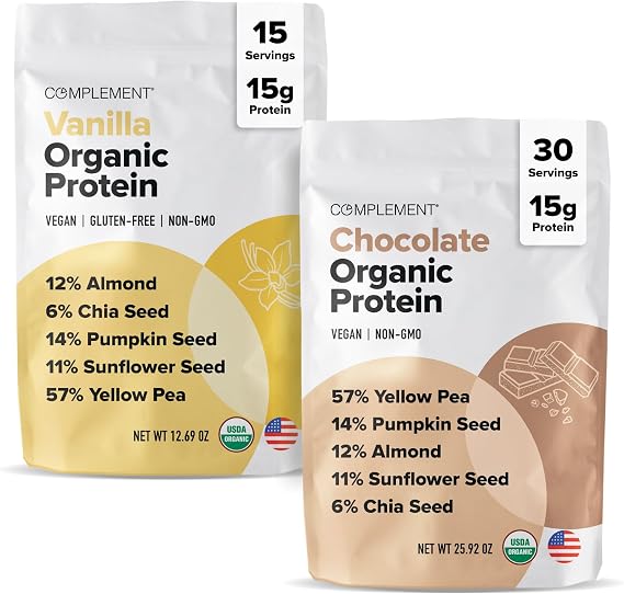 Complement Organic Protein Bundle | Vanilla & Chocolate Vegan Protein for Post-Workout Recovery & Daily Nutrition