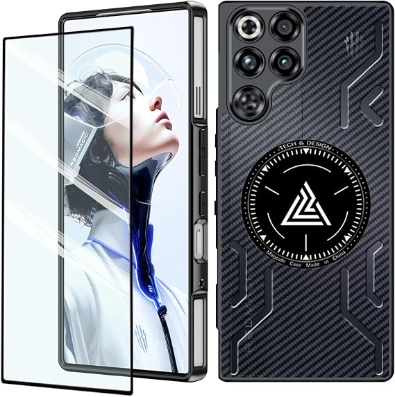 Case for Red Magic 11 Pro, with + 1 Tempered glass, Cooling Phone Case,Anti-Drop, Shock-Absorbing, Friction-Resistant, Shockproof Protective Case Cover for Red Magic 11 Pro+,(Carbon fiber Black)