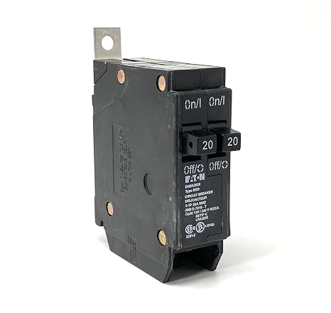 CUTLER HAMMER DNBA2020 10 KAIC, 120/240 V, 20/20 AMP, 2X Single-Pole Circuits, Circuit Breaker, Duplex