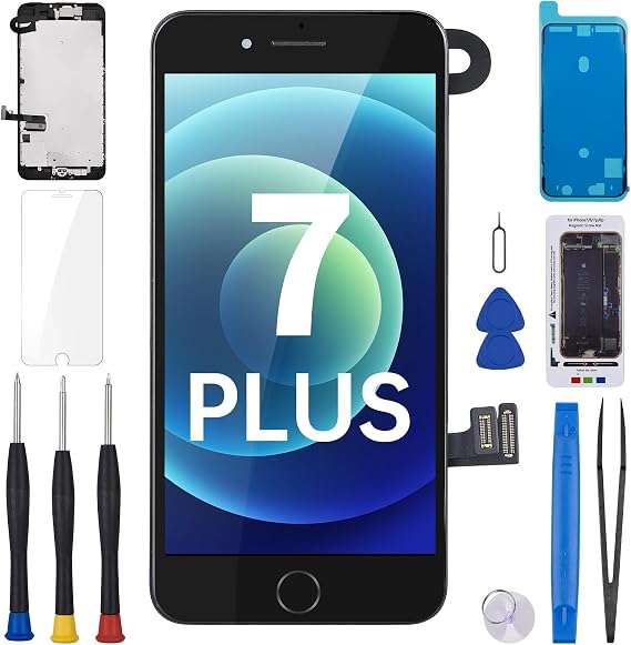 for iPhone 7 Plus Screen Replacement with Home Button 5.5" Black | LCD Display Digitizer 3D Touch Full Assembly with Front Camera Speaker Sensor Glass Repair Kit Fix Tool for A1661 A1784 A1785