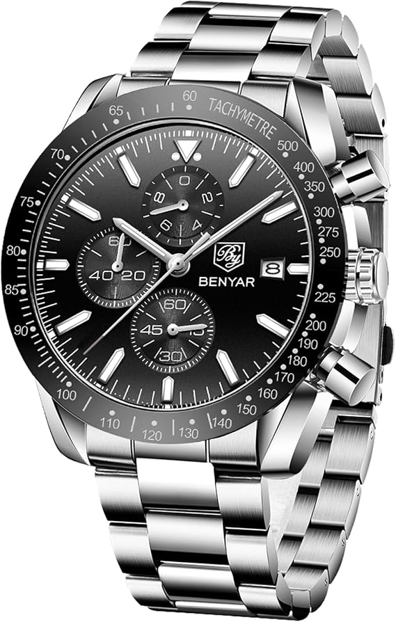 BENYAR Classic Fashion Quartz Chronograph Watch Casual Sport 30M Waterproof Leather Band Mens Watches