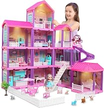 beefunni Doll House Dollhouse wFurniture - Purple Large House with 2 Dolls, Slide, Lights,11 Rooms, DIY Creative Building House Toys for Girls, Idea Gifts for 3 4 5 6 7 8  Year Old Kids