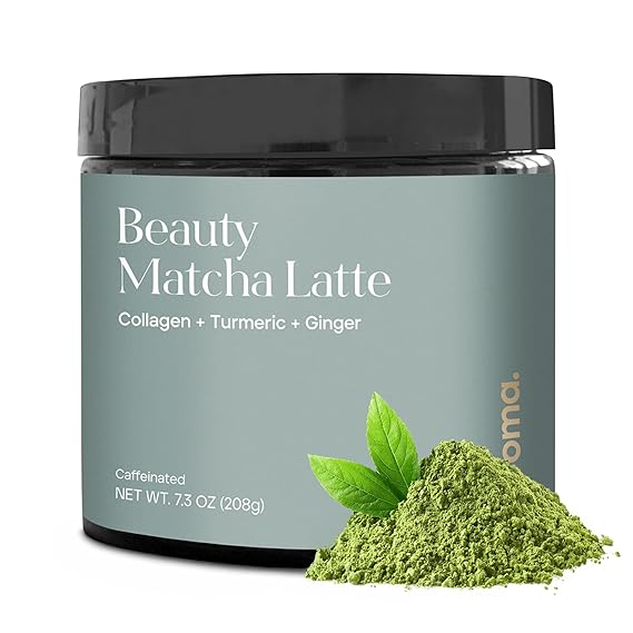 Kroma Beauty Matcha Latte Powder, 7.18 oz, 204g, 24 Servings | Collagen ceremonial grade matcha green tea with bovine collagen, ginger, turmeric & adaptogenic mushrooms.