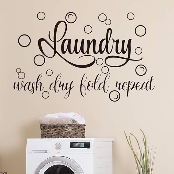 Laundry Room Sign Decals Decor Bubble Quote Stickers,13.8 X 21.7 '',Black | Wash,Dry,Fold ,Repeat Wall Signs,Arts Funny,Laundry Room Signs,Bathroom,Home Decorations Supplies