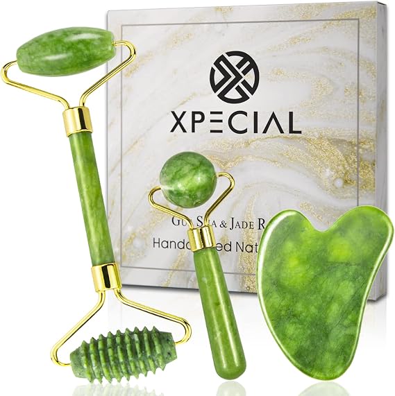 Gua Sha & Jade Roller 3 in 1 Face Roller Facial Massage Tool Set