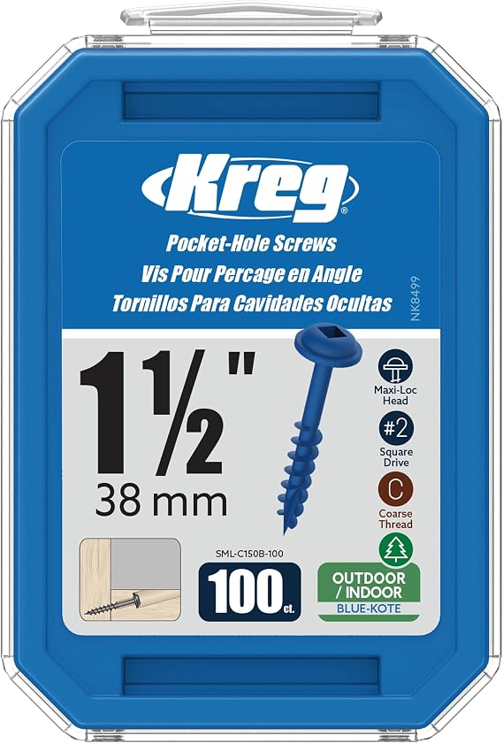 Kreg Blue-Kote Pocket-Hole Screws, SML-C150B-100, 100 Count, 1-1/2 Inch