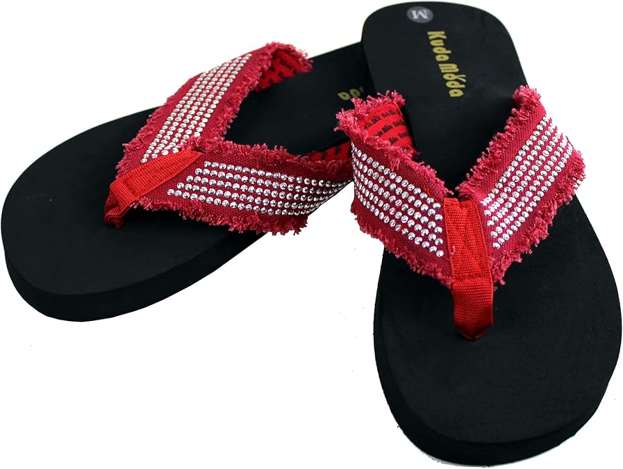 Kuda Moda Women's Fashion Strap Casual Thongs Flat Flip Flops Light Weight Sparkling Sandals Slipper