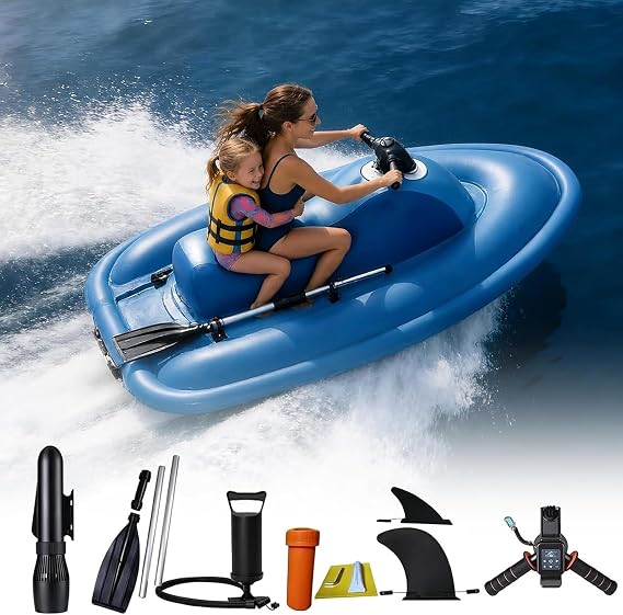 Inflatable Jet Boat & Scooter Combo, Electric Rush Wave Surf Boat Jet Ski 500W10A
