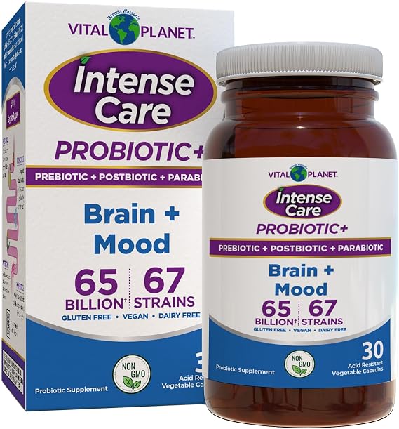 Vital Planet - Intense Care Brain & Mood Probiotics, Prebiotics, Postbiotics, Parabiotics, Complete 4-in-1 Refrigerated Supplement for Adults, 65 Billion CFU, 67 Strains, Digestive and Immune, 30 ct