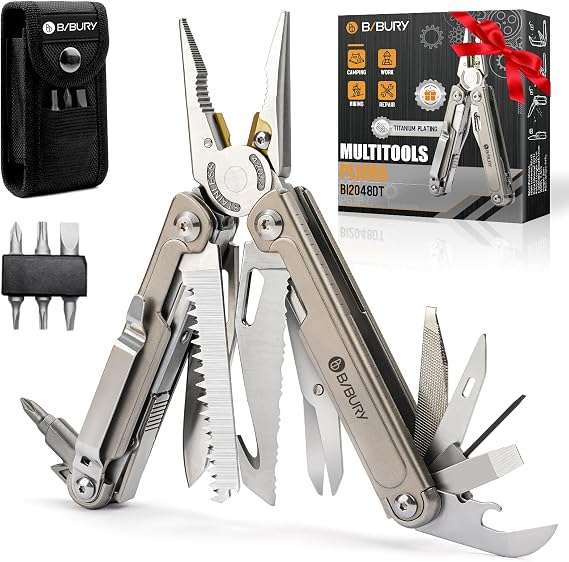 BIBURY 24-in-1 Titanium Multitool Pliers, 8.7oz EDC Pocket Tool, 2048DT