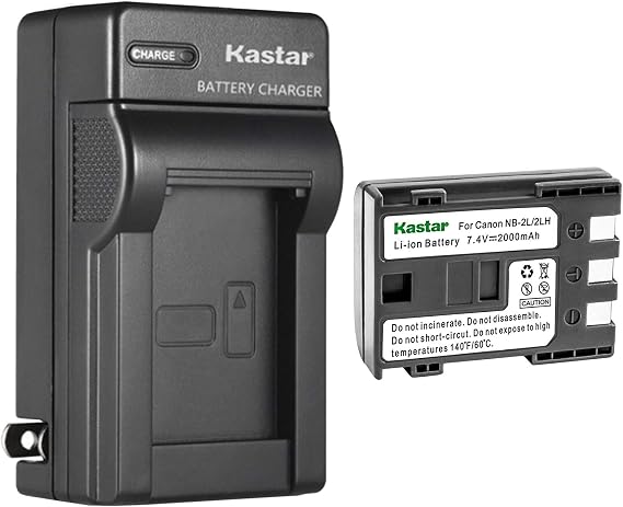 Kastar Battery (1-Pack) and AC Charger for Canon NB-2L, NB-2LH and PowerShot G7, G9, S30, S40, S45, S50, S60, S70, S80, DC410, DC420, VIXIA HF R10, R100, R11, EOS 350D, 400D Digital Rebel XT, Xti