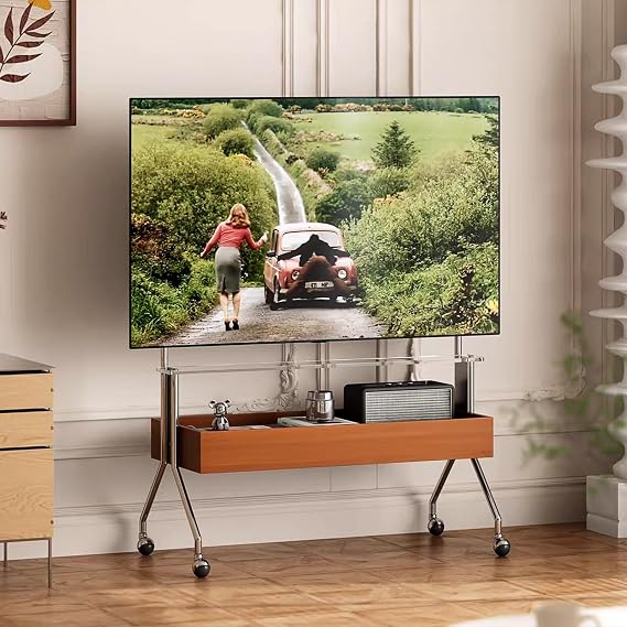 Rolling TV Stand for 40-75 Inch TVs, Mobile TV Stand on Wheels with Adjustable Mount and Shelves, Portable Floor TV Cart for Living Room, Bedroom, Office, Holds 110 lbs(Black)