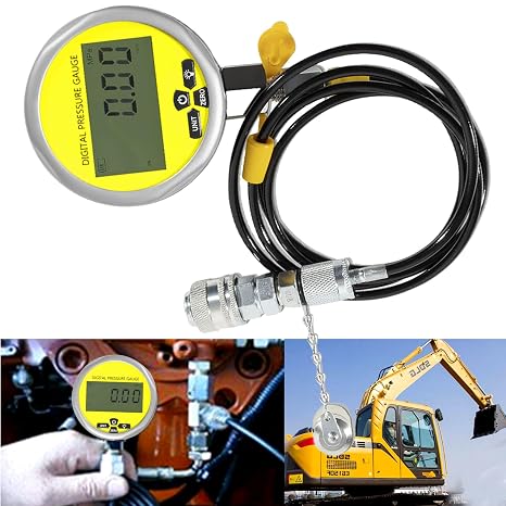 10000PSI Digital Hydraulic Pressure Test Coupling Kit Hydraulic Pressure Gauge Kit for Excavator Construction Machinery 1 Gauge 1 Test Hose 2 Couplings