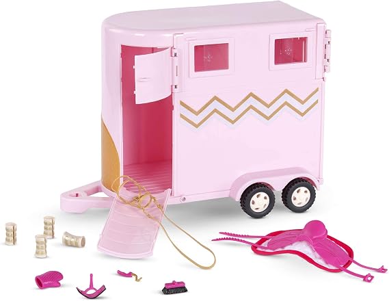 Lori Hoofing It Horse Trailer Playset, Pink and Gold, 12-Piece, Vehicles