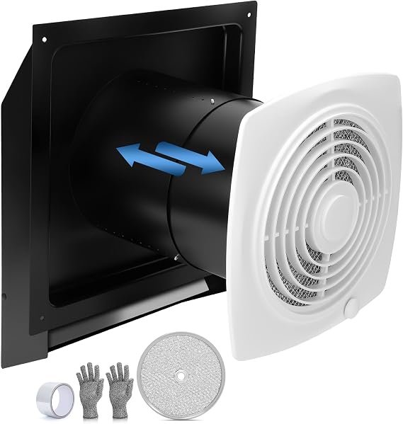 509S Through Wall Exhaust Fan, Kitchen Wall Exhaust Fan, Through Wall Vent Fan with On/Off Switch, 200 CFM High Airflow, White Cover, Aluminum Filter, 8.5 Sones, 8 Inch, Fits Walls 5 to 10 Thick