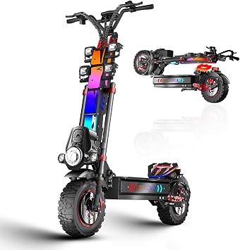 Electric Scooter for Adults, 5000W/10000W Dual Motors, Max 50-55MPH & 55-75Mile Range, 60V 25/40AH, Dual Suspension Folding E-Scooter with LED Lights & Off-Road Tires