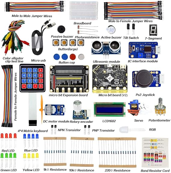 Adeept BBC Micro:bit Starter Kit | Include Microbit Controller V2 | Electronic microbit Starter Kit for Micro:bit with 31 Projects Tutorial Book PDF