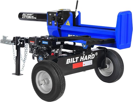 BILT HARD 27-Ton Towable Gas Powered Log Splitter, Horizontal & Vertical Wood Splitter Gas Powered with 209cc OHV Engine & 2-Stage Pump, 16" DOT Tires & 2" Ball Coupler Firewood Splitting Machine