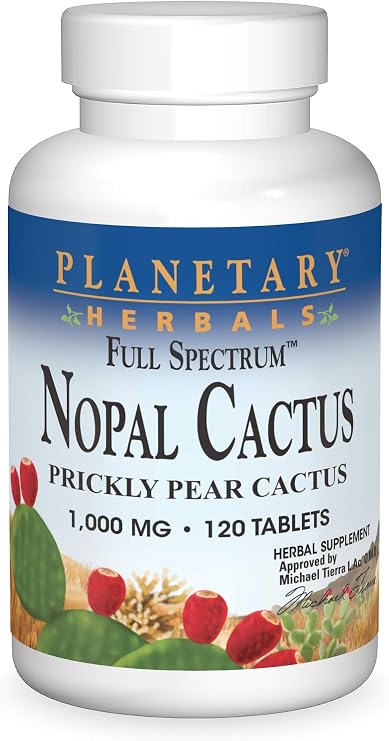 Planetary Herbals Full Spectrum Nopal Cactus, Prickly Pear Cactus, 1000 mg, with Prickley Pear Leaf - 120 Tablets