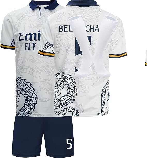 #5 Special Design Football Soccer Jersey/Shorts Socks Gift Set for Children Youth Sizes (White, 26)