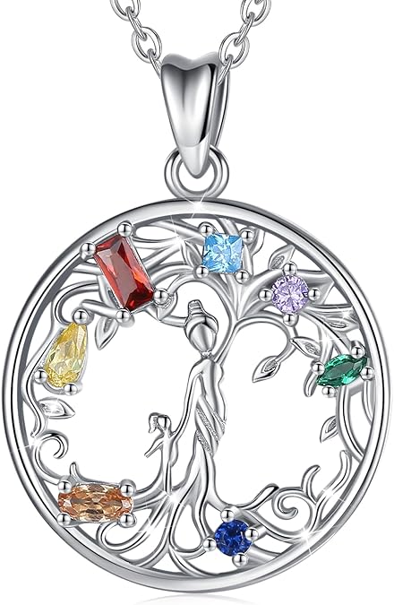 AEONSLOVE Mother Daughter Tree of Life Necklace, 925 Sterling Silver, Women's Jewelry Gift for Mom, Wife, Sister, Grandma