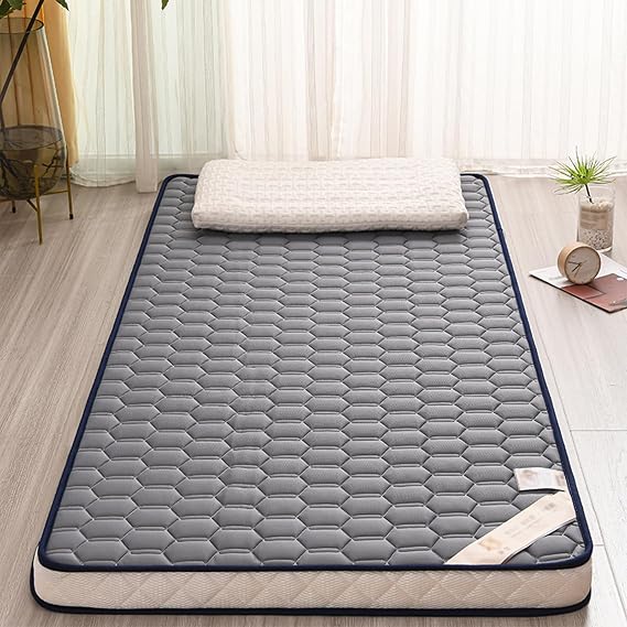 Thickened Non Slip Latex Foam Japanese Floor Mattress Foldable Roll up Camping Mattress for Single Mattress Sleep Pads on Floor Tatami 5CM/2IN Thickness (Grey)