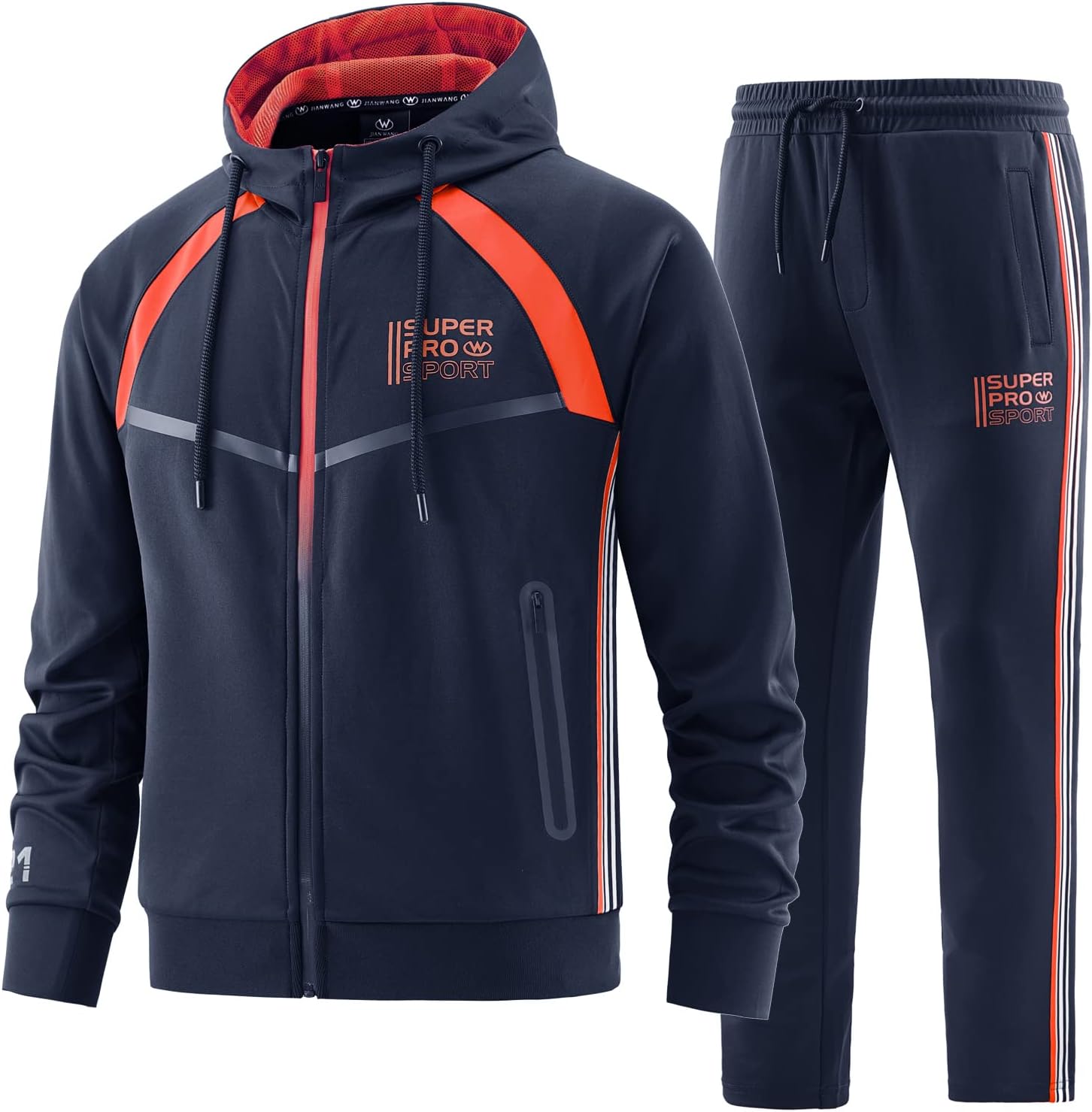 W JIANWANG Men's Tracksuit and Jogging Suit – Sports Suit for Men with Long Sleeve Zip Fitness Sports Trousers
