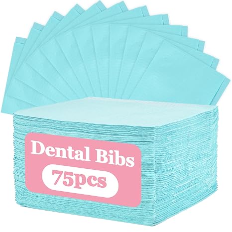 MAQIHAN 75pcs Dental Bibs Disposable - Blue Dentist Bib for Nail, Tattoo
