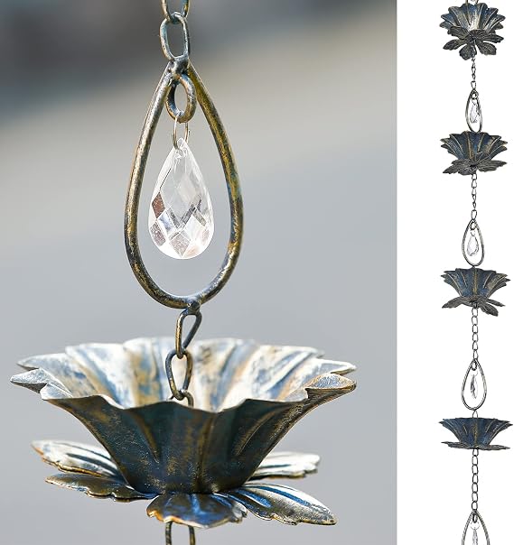 8.5Ft Lotus Rain Chain - Decorative Chain Rain Gutter