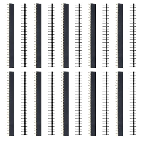 20Pcs 2.54mm 40Pin Breakaway Board,Male And Female Header Pin,Straight Single Row Male Pin Header Connector,90 Degree Bent Pin Header Connector,For Prototype Shield,Soldering Pins Perforated Board